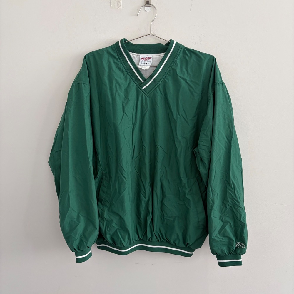 Rawlings Mens V-Neck Windbreaker Pullover Jacket Green Medium
